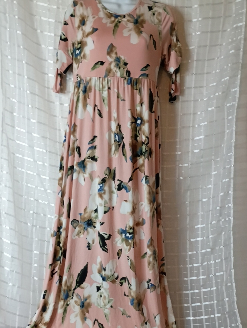 Beeson River Pink Floral Maxi Dress with Blue & Cream Accents